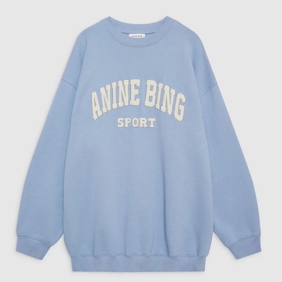 Anine Bing Tops - Anine Bing Blue Sweatshirt with Cream Logo